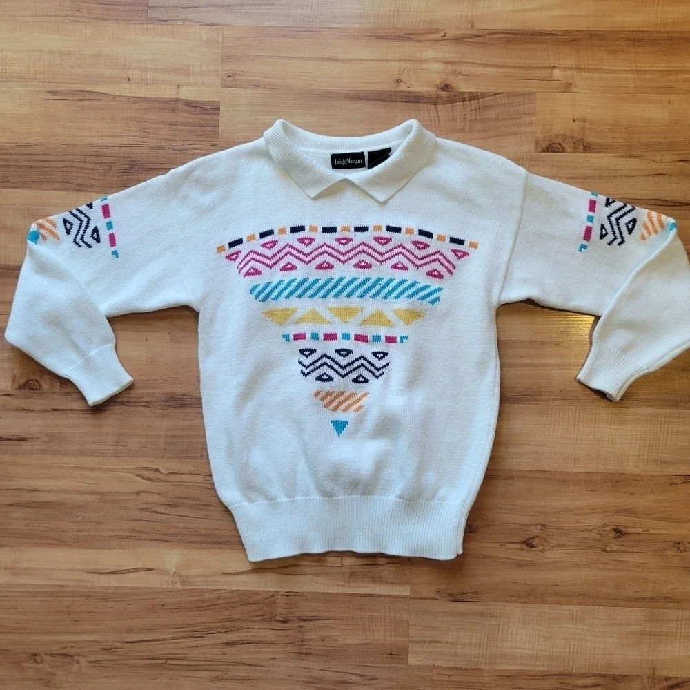 Vintage Colorful Knit Grandma Style Pullover  Sweater